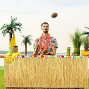 Hawaiian Luau Party Grass Table Skirt-75x275 cm Plastic Tropical Decor for Summer Beach Themed Events,Gold \u0026 Green Reusable Hawaiian Party Supplies